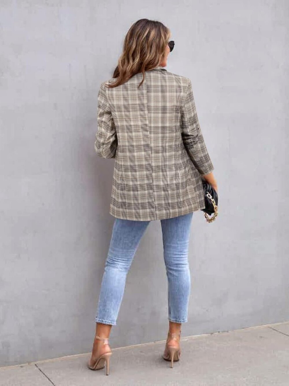 Womens Casual Blazer Jacket Long Sleeve Open Front Work Office Blazer Lapel Butt - Picture 3 of 4
